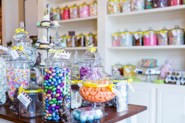 glass jars filled with candy