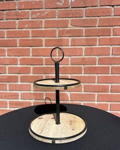2-Tiered Wooden & Black Metal Dessert Stand
