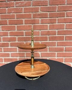 2-Tiered Wooden Round Dessert Stand with Gold