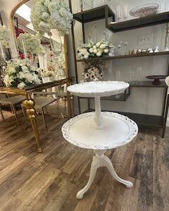 2-Tiered White Wooden Floor Cake Stand
