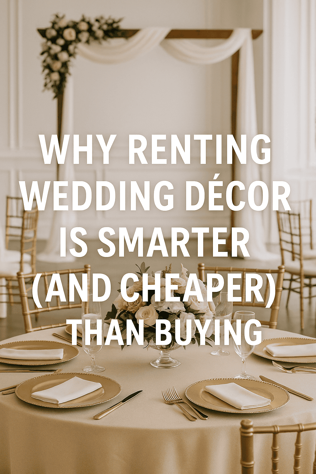 Elegant wedding reception setup with rented décor and floral arrangements.