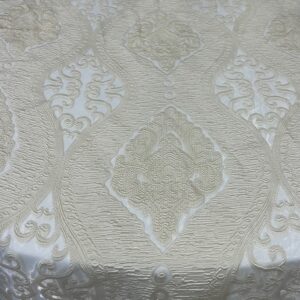 120" Round Tablecloth Overlay - Ivory with Lace & Gold Shimmer
