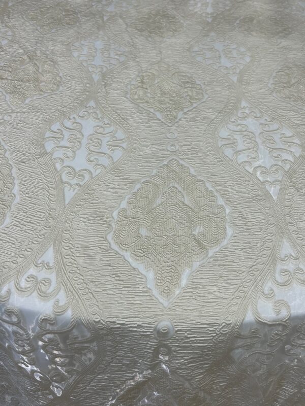 120" Round Tablecloth Overlay - Ivory with Lace & Gold Shimmer